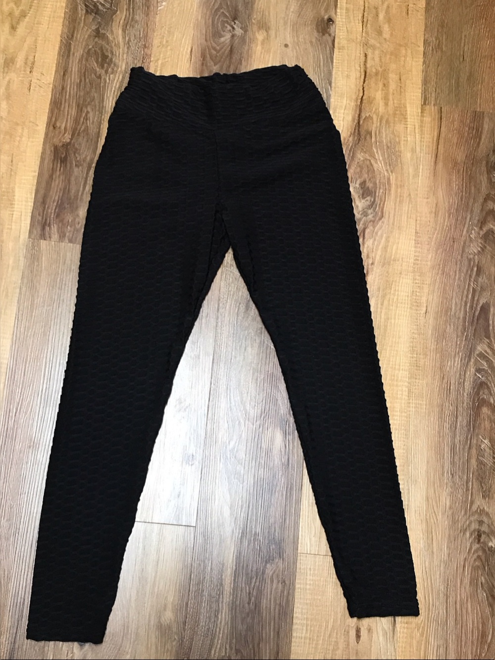 Black Textured High-Waist Leggings